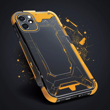Smartphone with broken screen. Vector illustration. Isolated on black background.