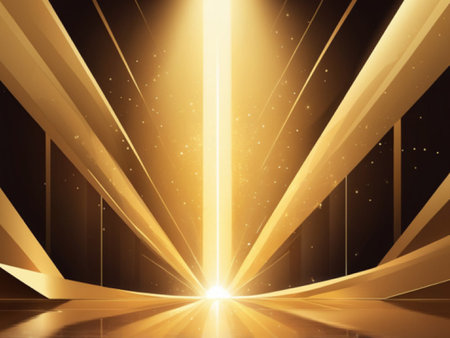 Abstract golden background with lights and rays. 3d rendering mock up