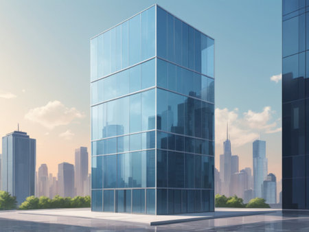 Skyscrapers on the background of the city. 3d renderingの写真素材