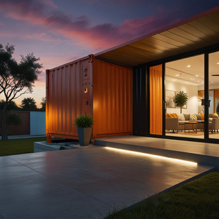 Luxury house with terrace at sunset. 3d renderingの写真素材