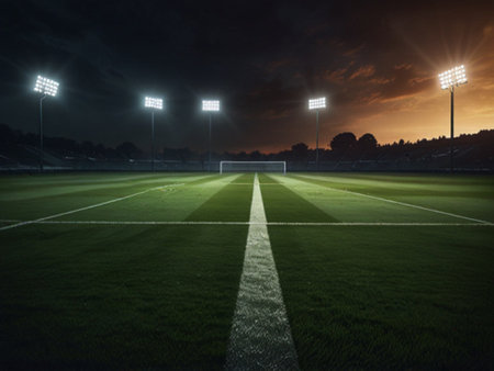 lights of a football stadium at night. 3d render illustration.