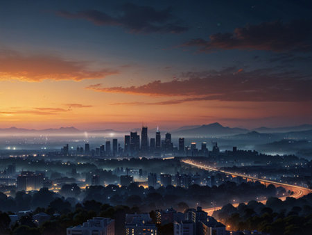 Cityscape at sunrise, Taipei, Taiwan. 3D renderingの写真素材