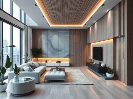 3d rendering luxury modern bright interiors Living room mockup illustration