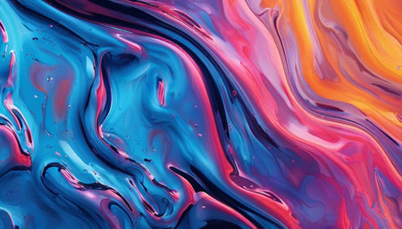 Abstract background of acrylic paints in blue, orange and pink colors.