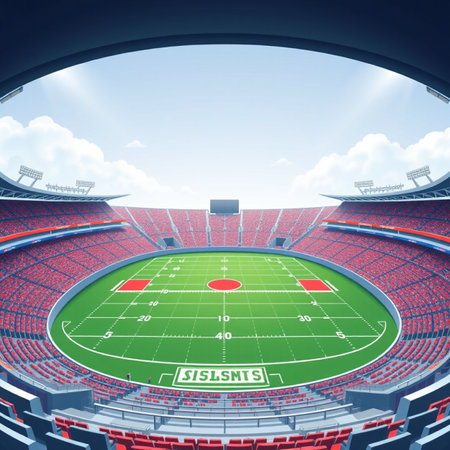 3D render of a round football stadium with VIP boxes and stands for hundred thousand fansの写真素材
