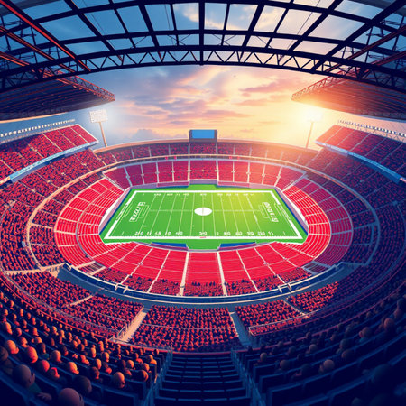 3D render of a large football stadium with a lot of fans