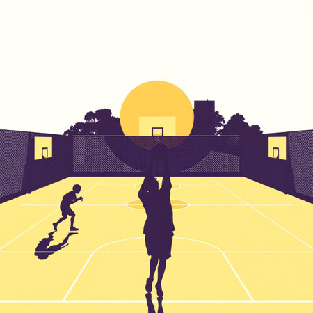 Silhouette of children playing basketball on the court. Vector illustrationの写真素材