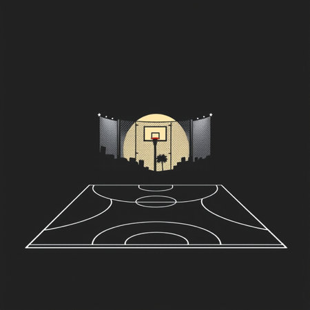 Basketball court with ball and net on the ground. Vector illustrationの写真素材