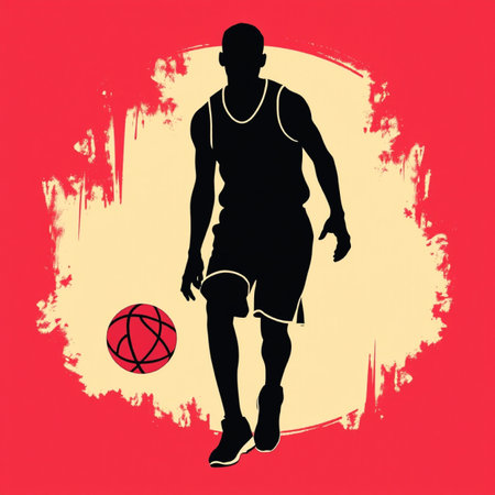 Basketball player silhouette on grunge brush background. Vector illustration.の写真素材
