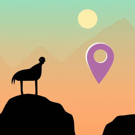 Silhouette of a turkey on top of a mountain with a map pointerの写真素材