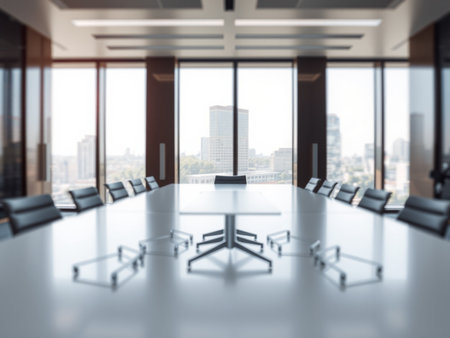 Interior of modern meeting room with city view. 3D Rendering
