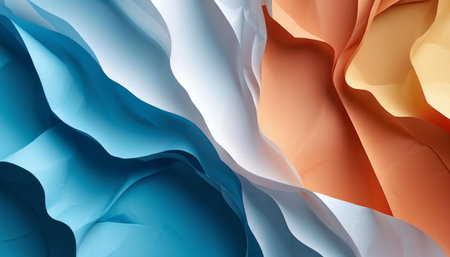abstract background of blue and orange layers of paper. 3d rendering