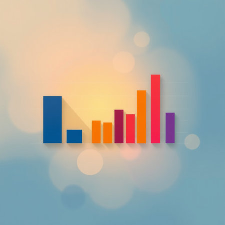 Illustration of a colorful bar chart with bokeh background.の写真素材