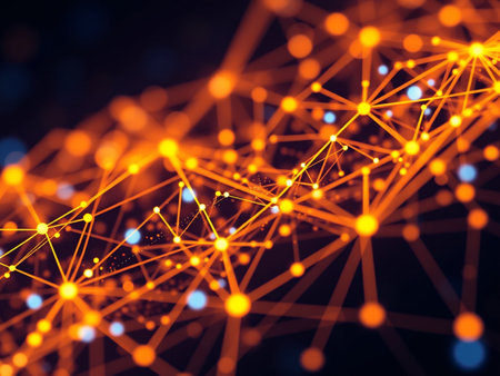 3d rendering of abstract technology background with connecting dots and lines.の写真素材
