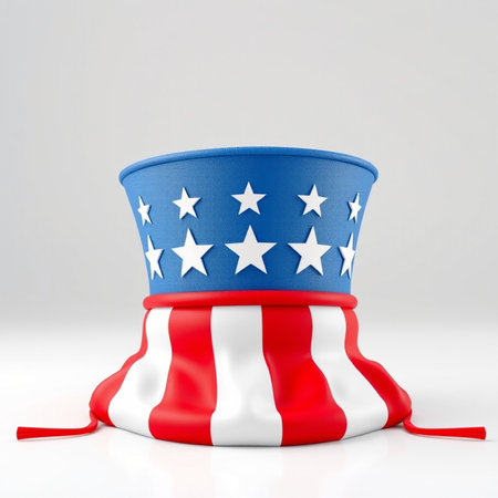3d rendering of a hat with american flag on white backgroundの写真素材