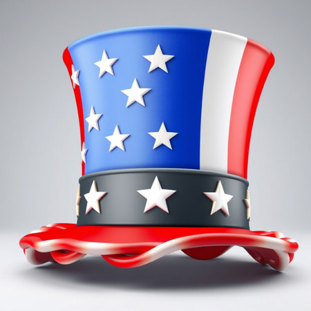 United States of America flag on top of top hat. 3D renderingの写真素材