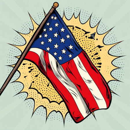 Flag of the United States of America on a flagpole. Vector illustration