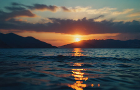 Beautiful sunset over the sea in Montenegro. Soft focus.