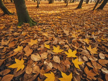 Autumn leaves on the ground in the park. Autumn background.