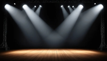 Spotlights on stage. 3d illustration. Spotlight on stage background