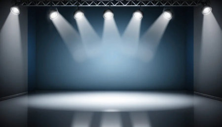 Spotlight in the dark room. Stage background. 3D rendering