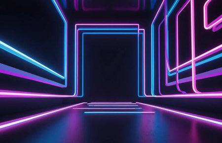 3D abstract background with neon lights. neon tunnel. 3d illustration