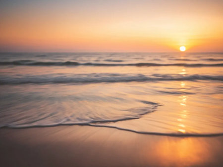 Beautiful sunset on the beach, soft focus and blur background.の写真素材