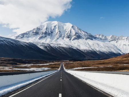 Road to Mount Cook, South Island, New Zealand. Winter season.の写真素材
