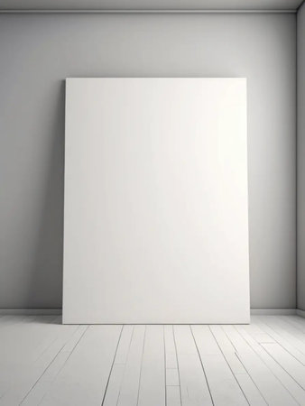 Blank white poster on wall in empty room. 3d render
