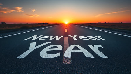 Road to new year concept with words NEW YEAR on asphalt road.の写真素材