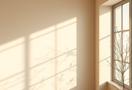 Empty room with window and plant. 3d render. Mock up