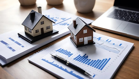 House model and business chart on table. Real estate business concept.