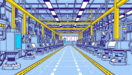 Automated production line with robots and automated machinery. Vector illustration.の写真素材