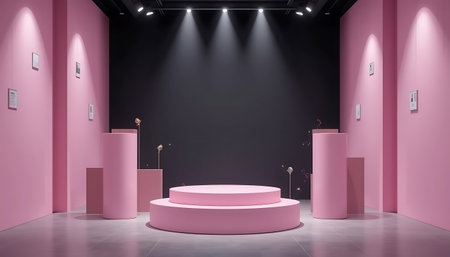 pink podium in modern exhibition hall, 3d rendering mock upの写真素材