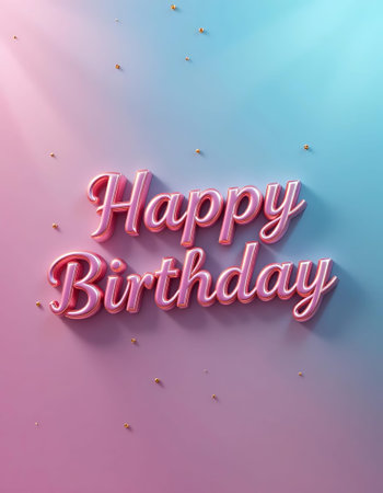 Happy Birthday 3d text with gold foil balloons on pastel backgroundの写真素材