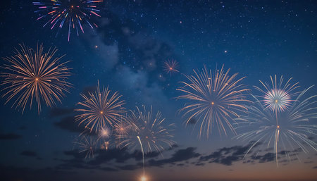 colorful fireworks in the night sky, beautiful fireworks in the sky