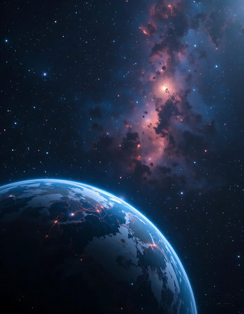 Planet Earth in space with stars and nebula. 3D rendering