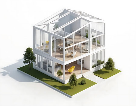 3d render of a modern house on white background with copy space