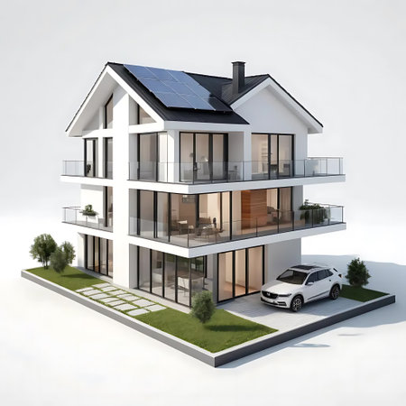 3d rendering of modern cozy house with garage and pool for sale or rentの写真素材