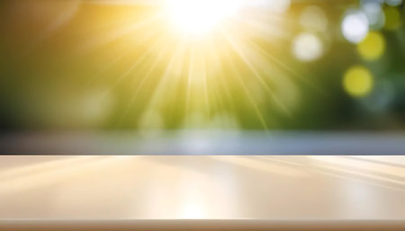 Empty wooden table and bokeh light background, product display montageの写真素材