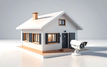 3d rendering of a private house with security camera on white backgroundの写真素材