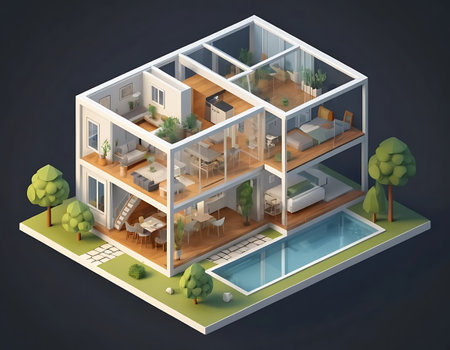 Isometric interior of a modern house. 3d render illustration.の写真素材