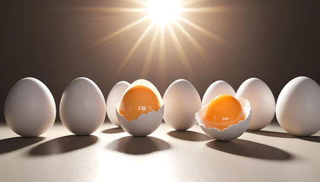 Eggs and eggshells on a white background. 3d rendering