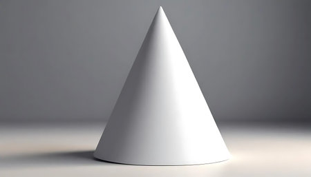 3d rendering of a white cone on a gray background with shadowの写真素材