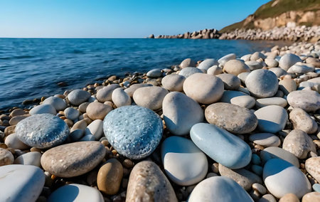 pebble stones on the shore of the sea, natural backgroundの写真素材