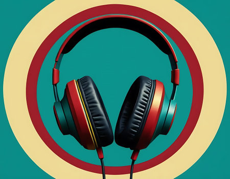 Headphones on a colored background. Music concept. Vector illustration.の写真素材