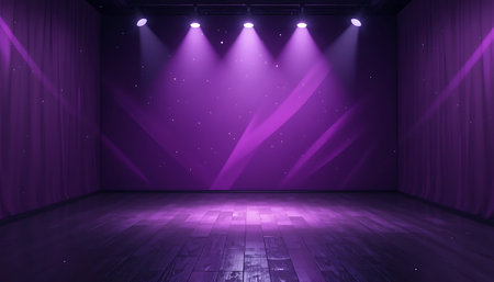 Empty stage with purple curtains and spotlights. 3D Renderingの写真素材