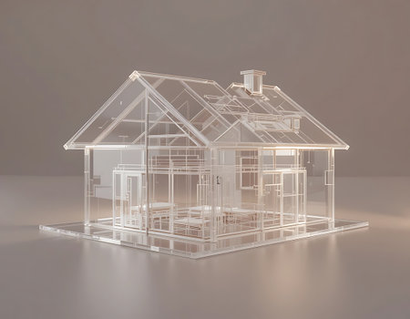 3d render of a house with glass roof on a gray backgroundの写真素材
