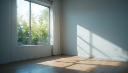 interior of empty room with white wall, wooden floor and window