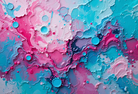 Abstract background of oil paint splashes in blue and pink colors.の写真素材